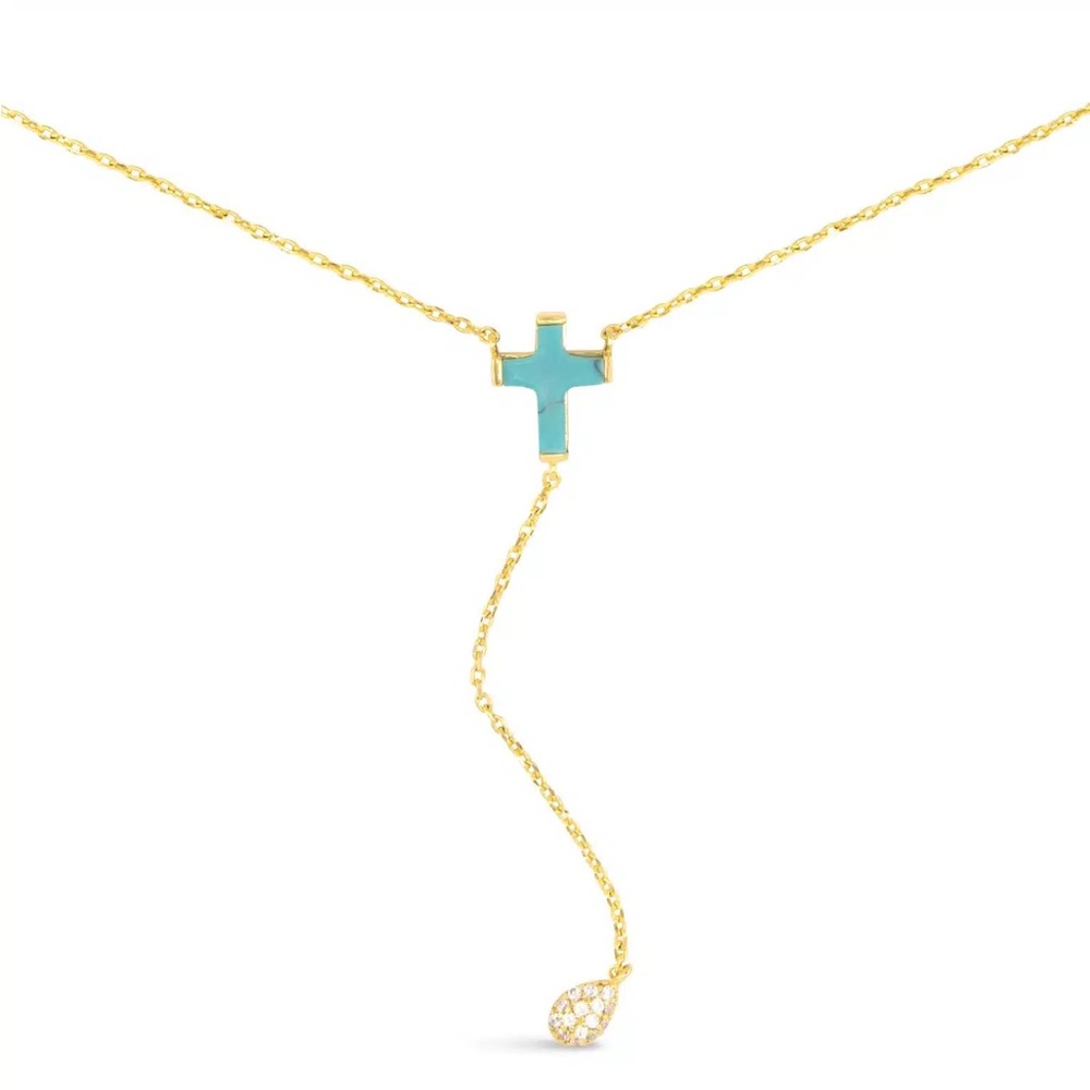 New AMANDA BLU GOLD TURQUOISE CROSS NECKLACE